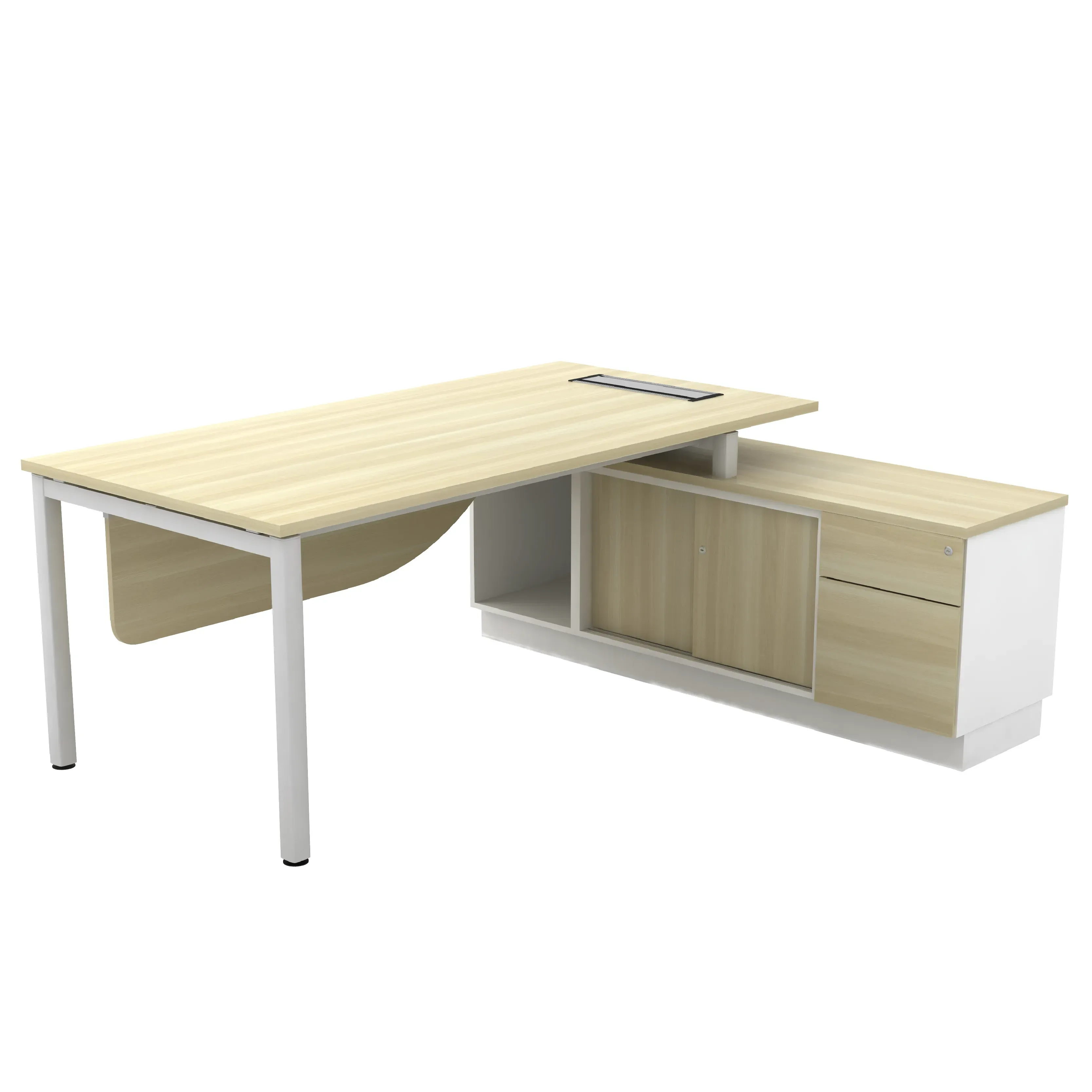 DIRECTOR L SHAPE TABLE SET WITH SIDE CABINET / FOX / MATRIX SYSTEM / MODEL MARS 520- -2100  SET / WITH  WORKSTATION : CLUSTER OF 2  /  WITH TABLE TOP PANEL  / & MOBILE PEDESTAL / TT158
