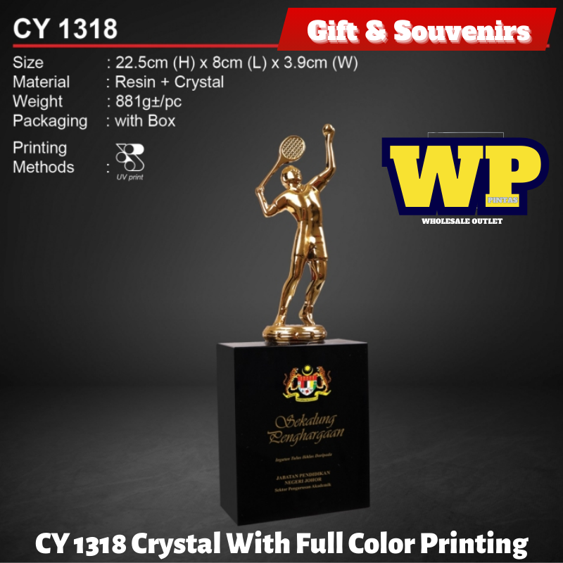 OKADA GIFT & SOUVENIRS : CY 1318 CRYSTAL WITH FULL COLOR PRINTING / CRYSTAL AWARD / AWARD TROPHY / TROFI / HADIAH / 22.5CM(H) / 1PC