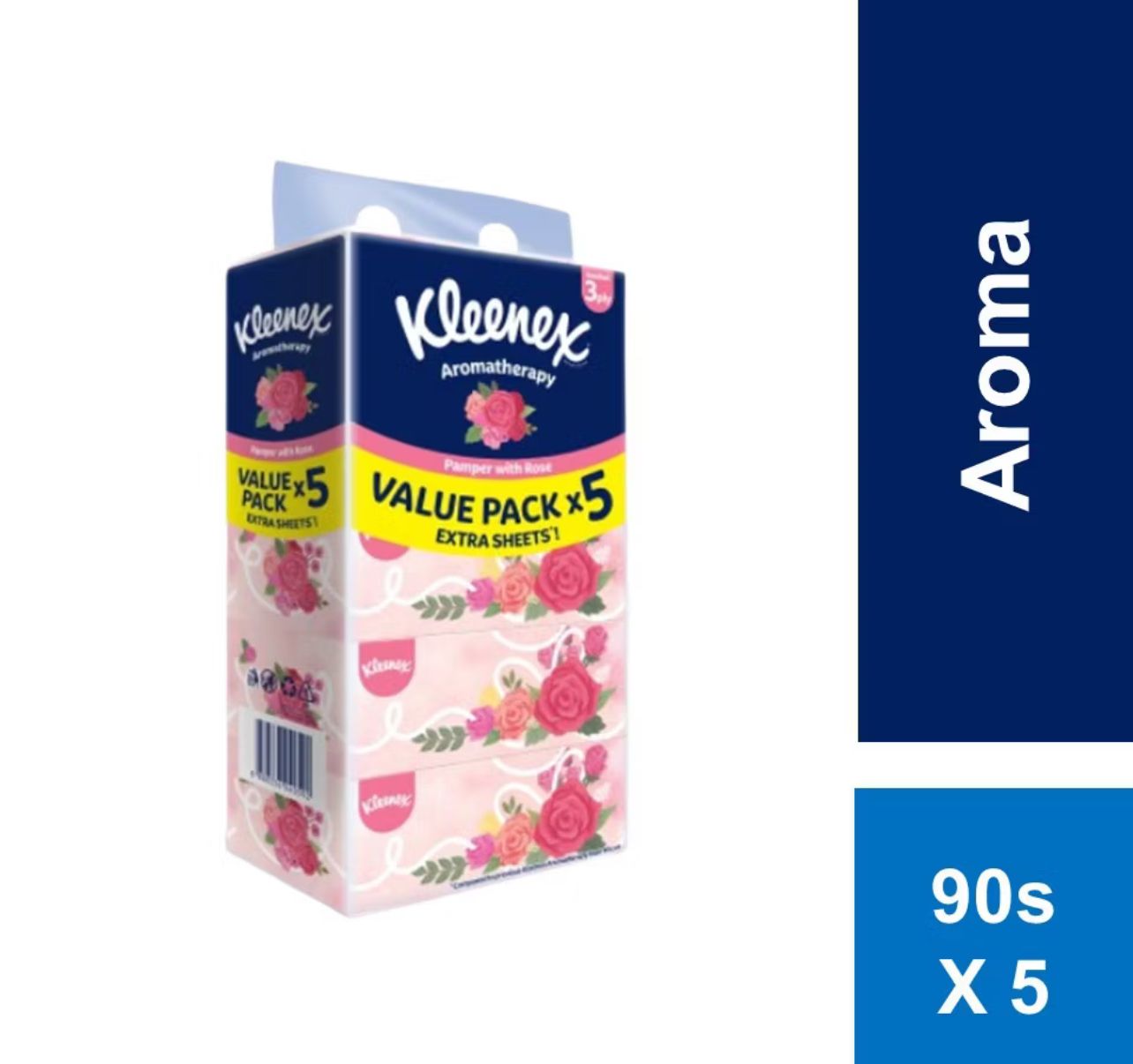 Kleenex Facial Tissue Rose Aroma - 3 PLY (90's x 5 boxes)