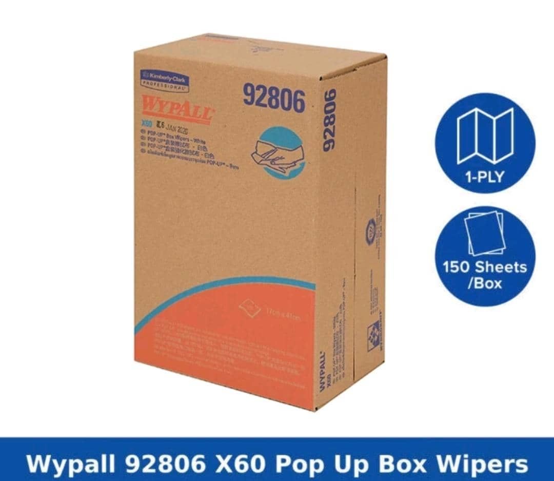 Kimberly Clark WypAll® X60 Wipers, Pop-Up Box (92806), White 1-Ply, 10 Boxes / Case, 150 Cloths / Box (1,500 Cloths)
