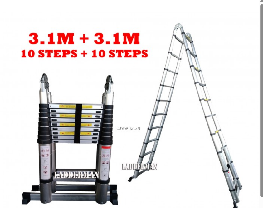 6.2M (3.1M+3.1M) DOUBLE-SIDED MULTIPURPOSE TELESCOPIC ALUMINIUM LADDER