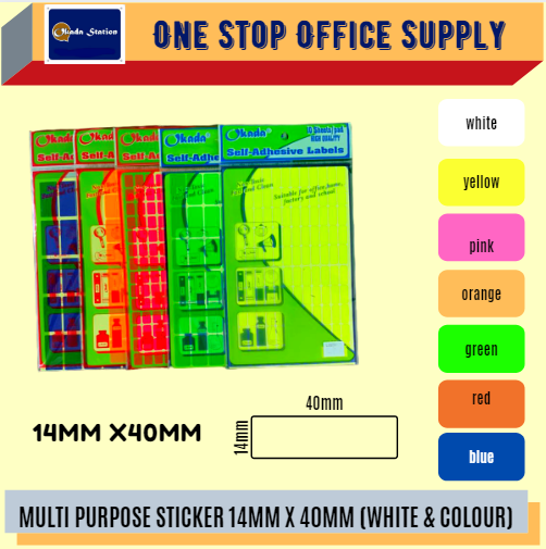 MULTI PURPOSE LABEL 14MM X 40MM -ALL COLOUR / Multi Purpose Label / Sticker Label / Colour Label / Sticker Label / Label / Multipurpose Label