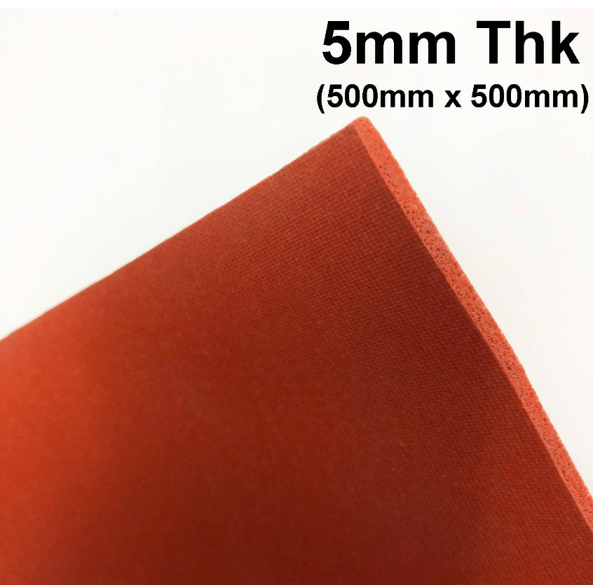 RED SILICONE SPONGE RUBBER SHEET CLOSED CELL SILICONE FOAM GASKET ROUGH SURFACE 5MM THICK (500mm X 500mm)