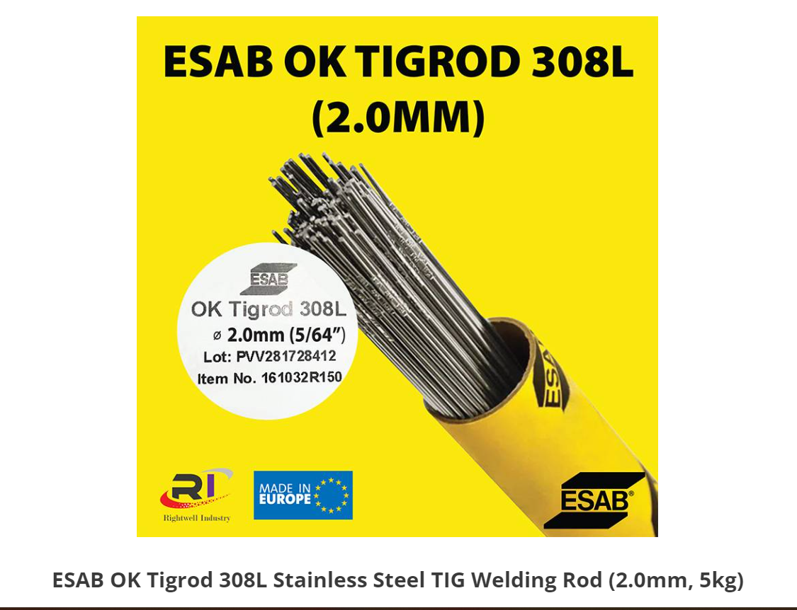 RIGHTWELL ESAB OK TIGROD 308L STAINLESS STEEL TIG WELDING ROD (2.0MM, 5KG)