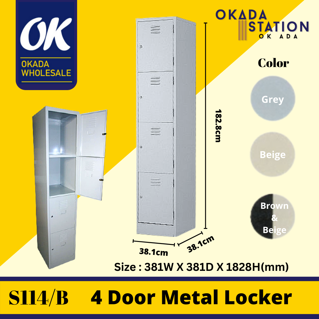 OKADA COMPARTMENT STEEL LOCKER OKADA S114/B 4 Layer Metal Locker/ Compartment Steel Locker / Compartment Cabinet / Metal Locker / Almari Besi / Steel Locker Hostel / Single Locker / Metal Cabinet
