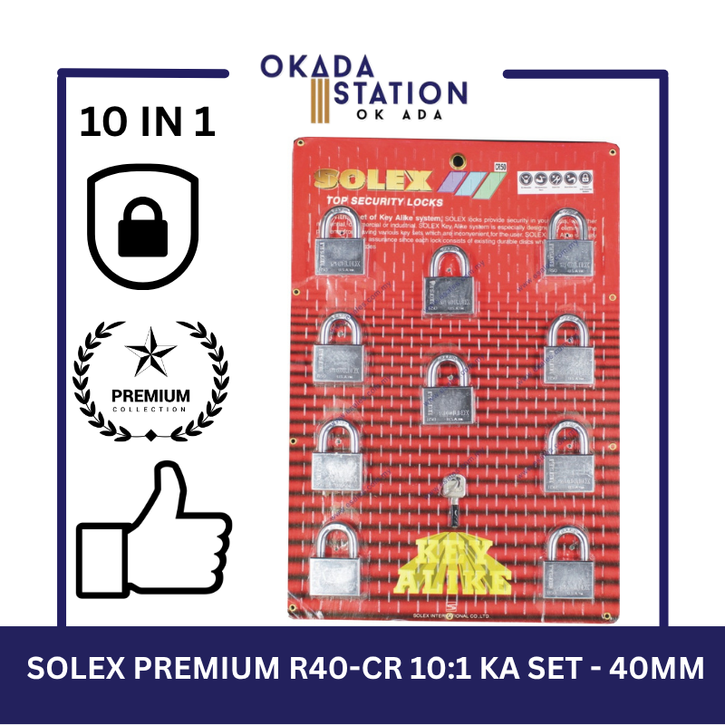 SOLEX PADLOCKS / SIZE 40MM / R40-CR 10:1 KA SET / KEY-ALIKE / MASTER KEY /SYSTEM PADLOCKS / 100% ORIGINAL / PREMIUM TOP SECURITY / KUNCI - 40MM