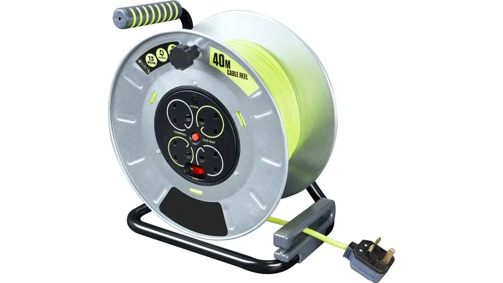 QP PORTABLE POWER EXTENSION CABLE REEL PLUG 40 METER