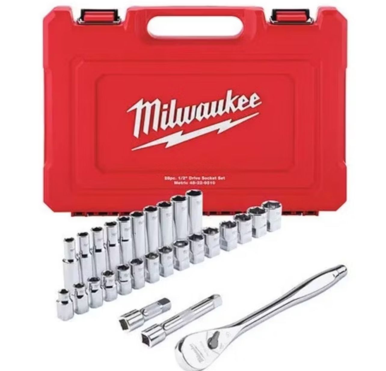 Milwaukee Ratchet Tool 48-22-9510 28 Pc 1/2" Drive Metric Ratchet And Socket Set