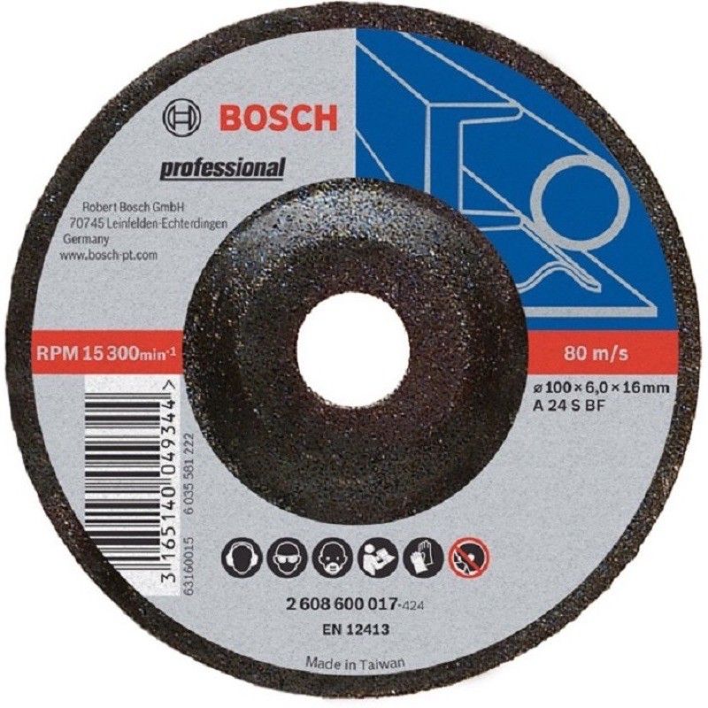 BOSCH 2608600017 4" GRINDING DISC 100MM X 6MM X 16MM METAL