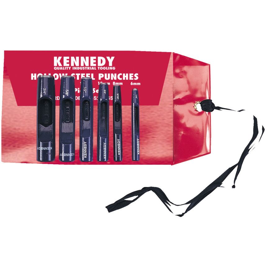 KNDY Kennedy 6-19mm HOLLOW PUNCH SET (6-PCE) FOR CORK, LEATHER, PLASTICS