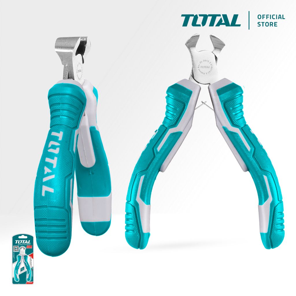 TOTAL MINI END CUTTING PLIERS POLISHED STEEL WITH ANTI-RUST OIL & TWO-TONE RUBBER HANDLE (4.5") THTMN556