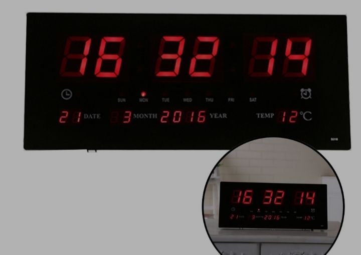 Large Digital LED Wall/Desk Time Calendar Alarm Clock (Black)-FREE DELIVERY CHARGE SEMENAJUNG ONLY