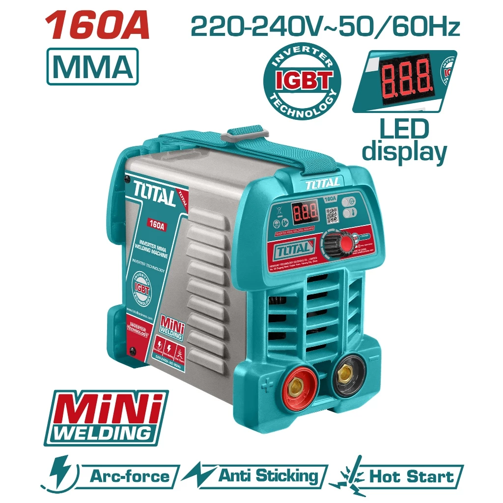 TOTAL Inverter MMA Welding Machine (160A@30%) IGBT + LED Display + Wire Brush + Helmet + Shoulder Strap TW216049