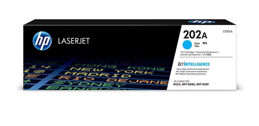HP 202A LaserJet Toner (JetIntelligence) Cyan-CF501A/ Yellow-CF502A/ Magenta-CF503A