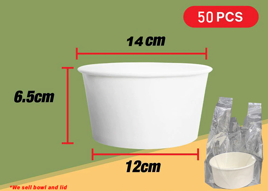 [50pcs] 750ml Paper Bowl Lid TAPAU Hot Soup Laksa Bubur Mungkuk Kertas Disposable Bowls Container