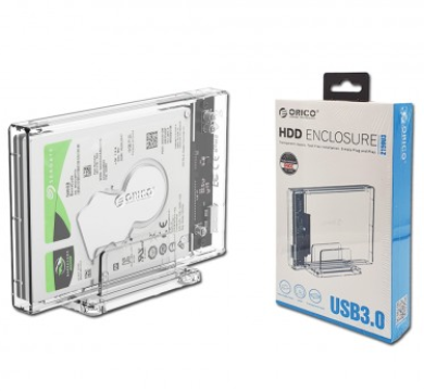 ORICO 2.5 INCH TRANSPARENT USB 3.0 HARD DRIVE ENCLOSURE WITH STAND TOOL-FREE INSTALLATION SIMPLY PLUG AND PLAY