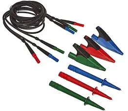Fluke FUSED TL165/UK Test Lead Set, 600v,fused Probe-r/a Plug W/allgtr Clips,red/blu/grn