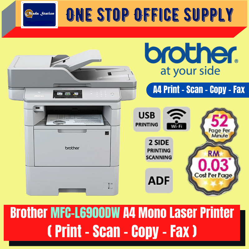 Brother MFC-L6900DW A4 Mono Laser Printer (Print - Scan - Copy - Fax) - (B&W 50PPM - 2 Side Security - Auto Duplex - Wireless - Mobile - NFC / Dual CIS Similar DCP-L5900dw / Mono Laser Printer / B&W Laser Printer / Laser Printer / Printer