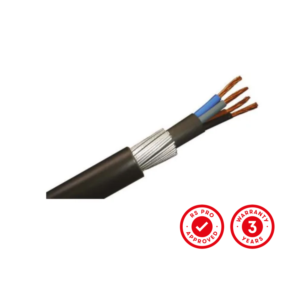 RS PRO 4 Core XLPE Power Cable, 16 mm², 50m Armoured, Black PVC Sheath, 600/1000 V