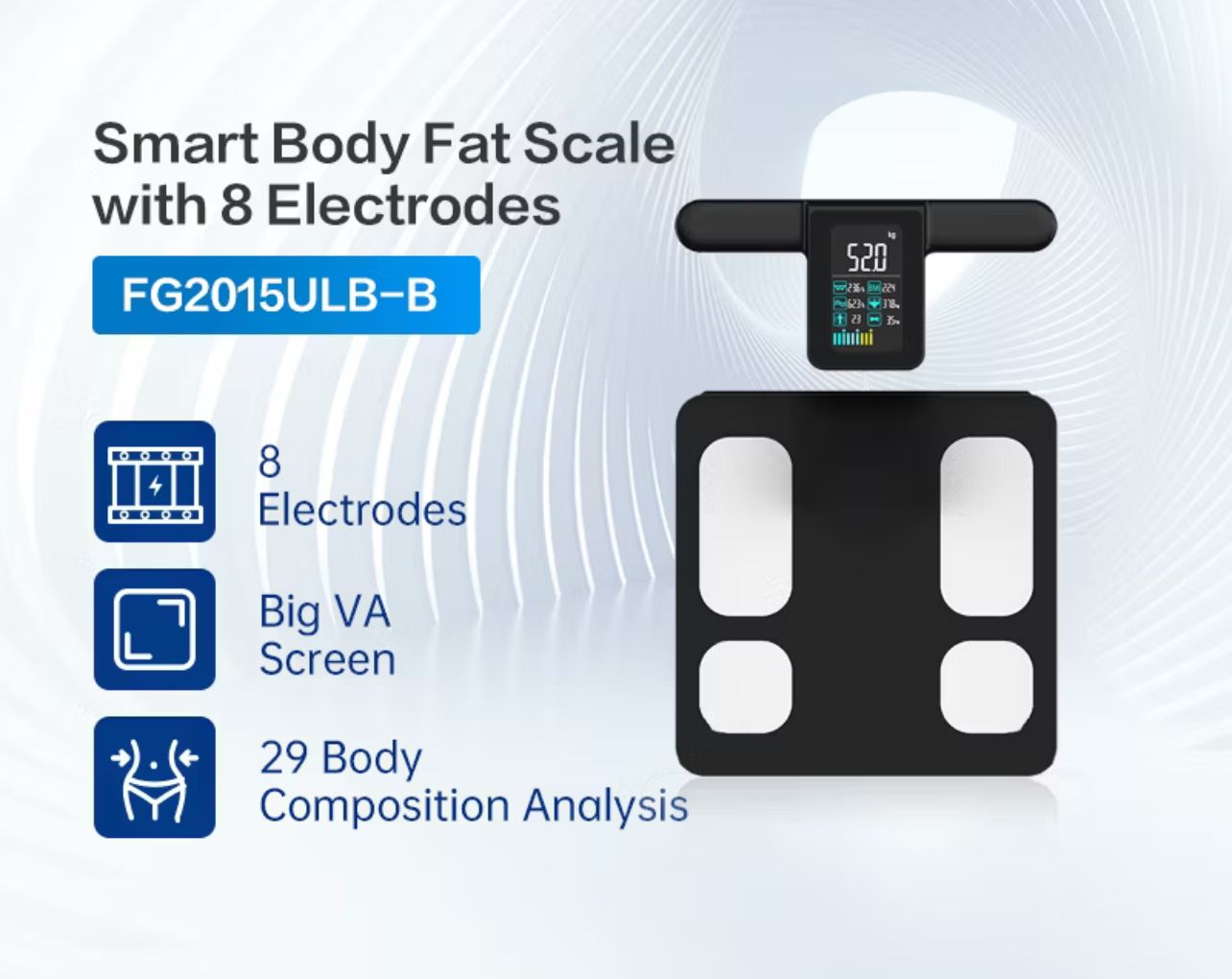 Lepu Smart Full Body Composition Analysis Scale Rechargeable Bluetooth Body Fat Weight Monitor FG2015ULB-B