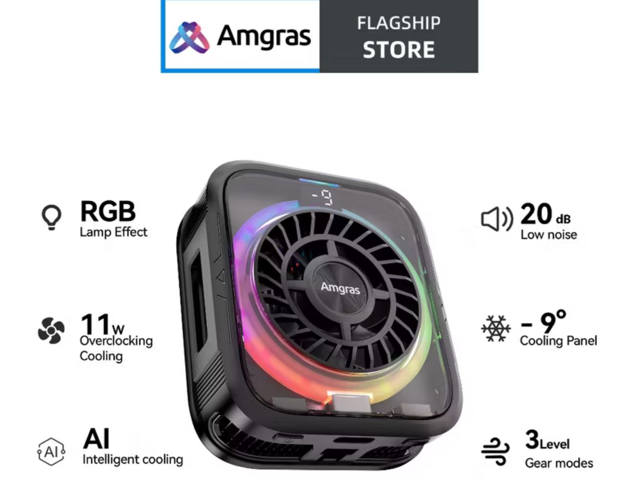 Amgras iceWorld Pro 2 mobile phone radiator AI temperature control game live broadcast silent magnetic suction/back clip