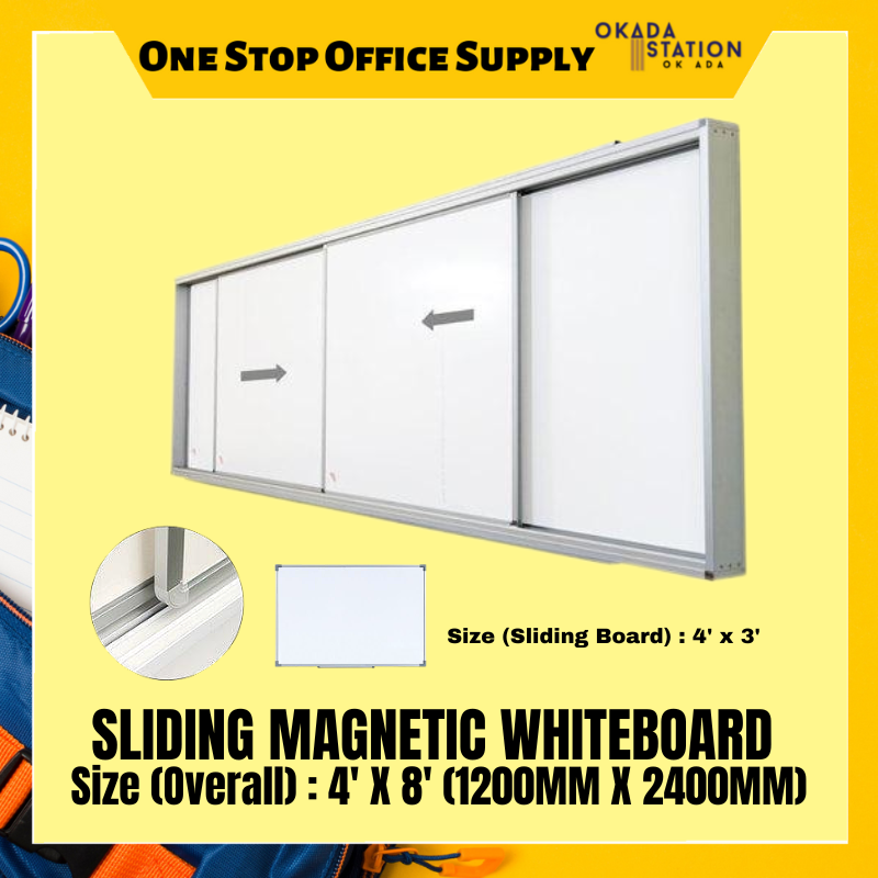 SLIDING BOARD 4' X 8' SLIDING MAGNETIC WHITEBOARD - WITHOUT INSTALLATION & WITH INSTALLATION / WHITEBOARD / MAGNETIC WHITEBOARD / SLIDING BOARD / SLIDING WHITEBOARD / BOARD / SIB-48
