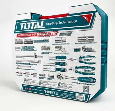 TOTAL Tools Set With Spanner, Pliers, Screwdriver, Ratchet Wrench & Hex Socket (100 Pcs)