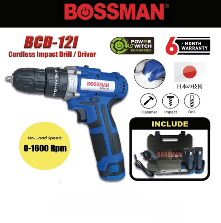 BOSSMAN CORDLESS IMPACT DRILL / DRIVER 12V (BCD-12I)