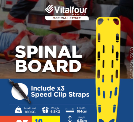 VITALFOUR AMBULANCE SPINAL BOARD SPINE BOARD (MDA APPROVED)