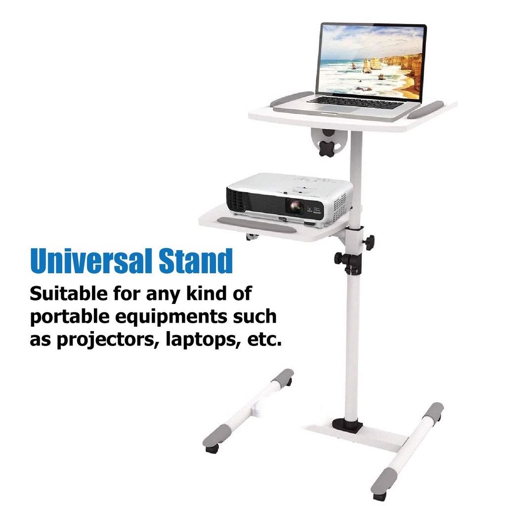 QS Projector Laptop Stand 2-tier platform Multi-purpose Mobile Trolley Cart Floor Stand lockable swivel wheel