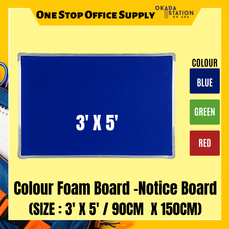 COLOUR FOAM NOTICE BOARD WITH ALUMINIUM FRAME COLOUR FOAM NOTICE BOARD / NOTICE BOARD / 3' X 5' / 3FT X 5FT / FNB-35 / WITH ALUMINIUM FRAME / COLOR FOAM BOARD / SOFT BOARD / FOAM BOARD