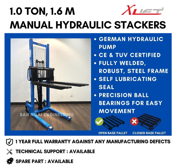 X-LIFT 1 TON 1.6M STACKER HEAVY DUTY PREMIUM MANUAL HAND HYDRAULIC STACKER HAND LIFT HAND JACK | 1 YEAR WARRANTY