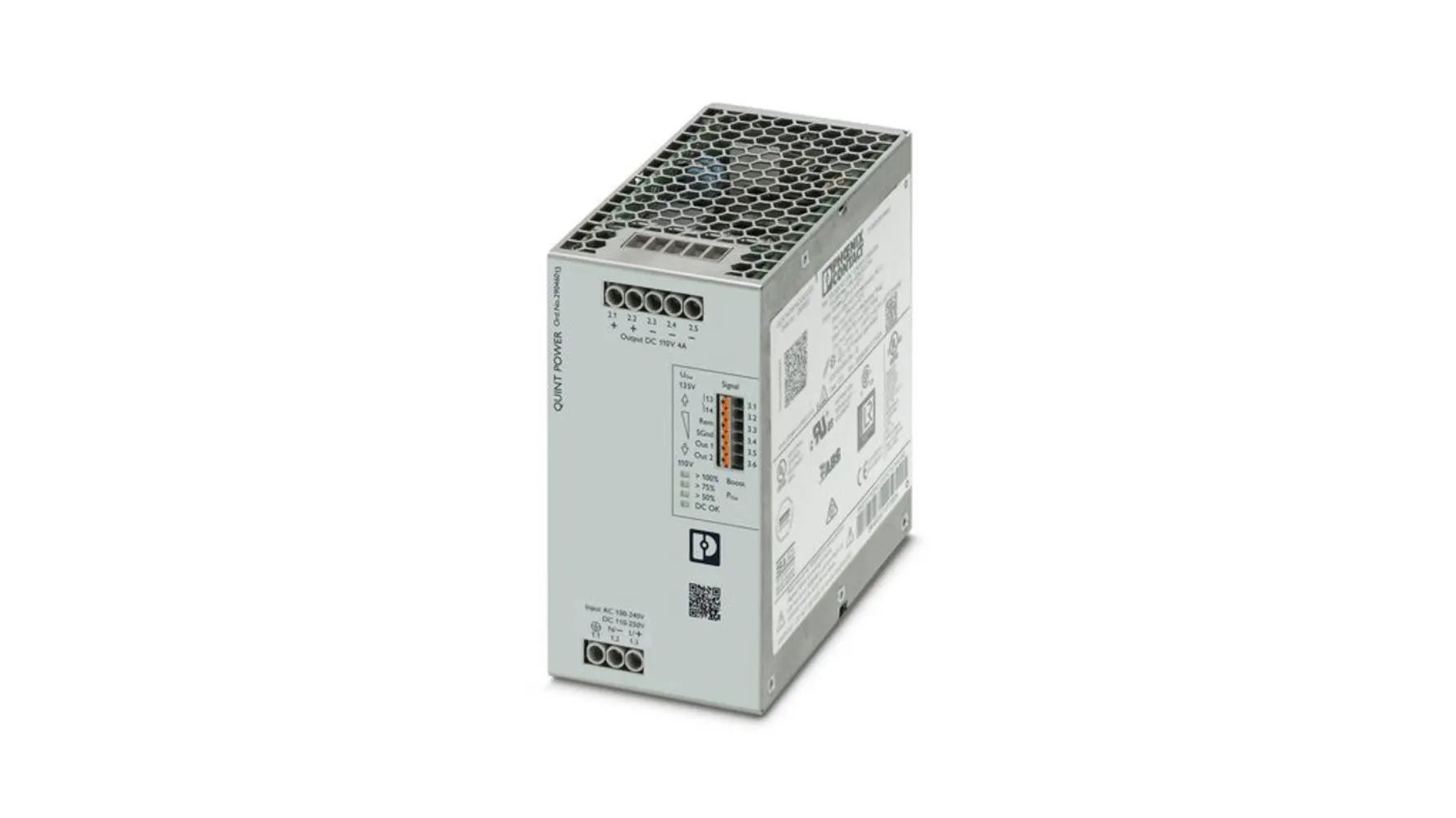 Phoenix Contact Quint Power DIN Rail Power Supply, 100 → 240V ac ac Input, 110V ac Output, 4A Output, 660W (Pre-Order Mac/2026)
