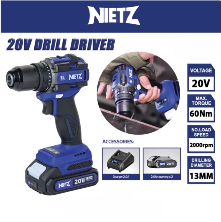 NIETZ NZPT20-D13A 20V BRUSHLESS CORDLESS DRILL IMPACT DRIVER