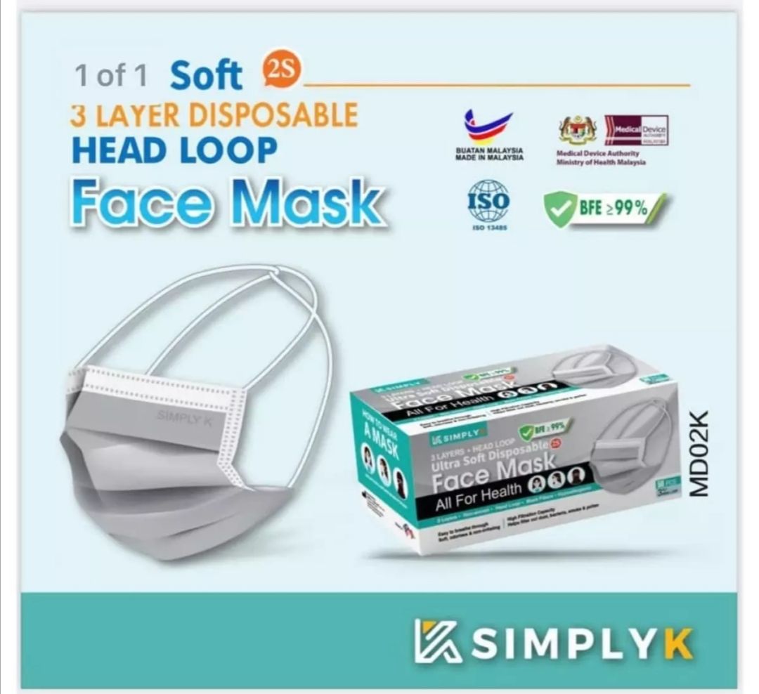 Simplyk Simply K Adult Face Mask Headloop (Grey) - Hijab
