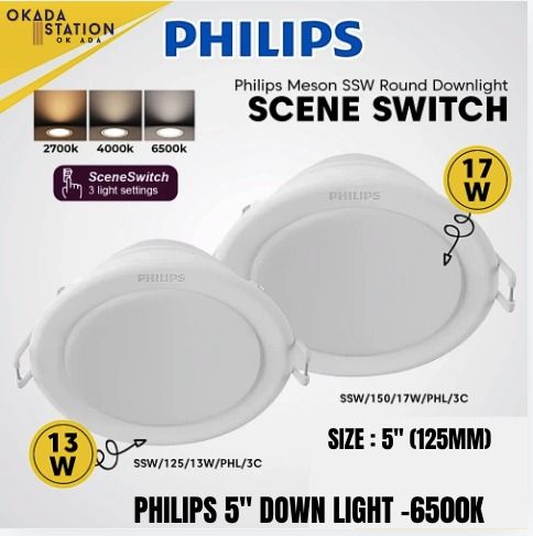 Philips / Meson SSW Round Downlight / 5" x 13W / 6500K / LED Round Light / Lampu LED Bulat