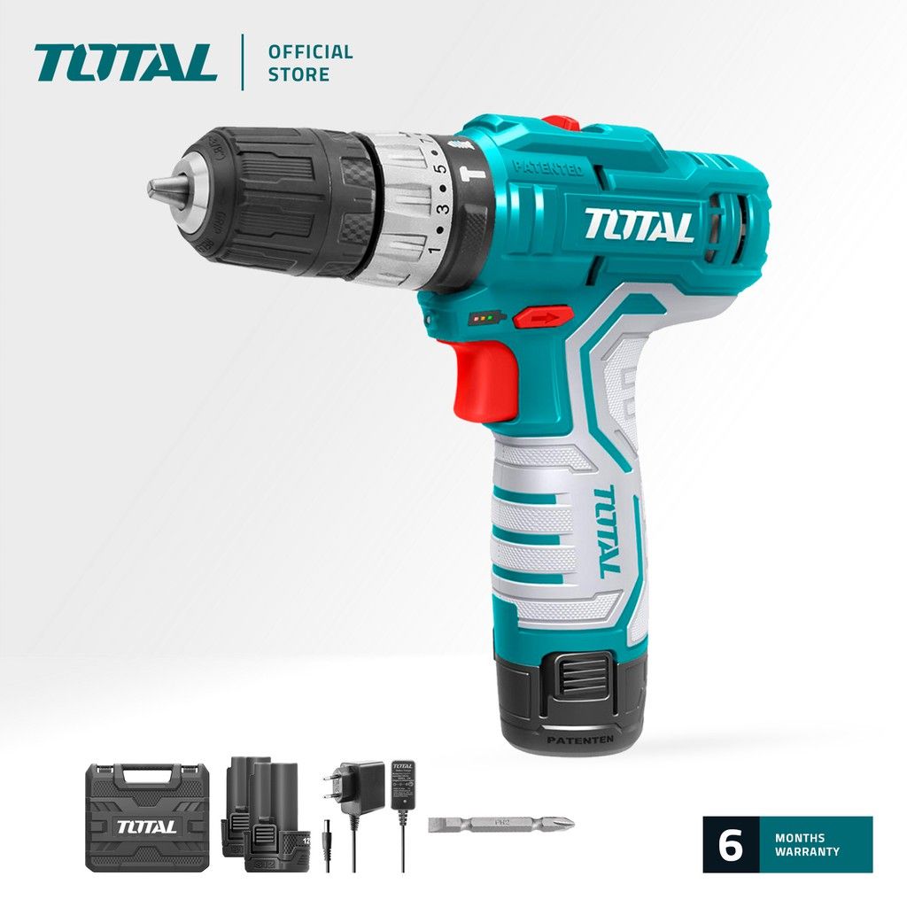TOTAL TIDLI1232 LI-ION CORDLESS IMPACT DRILL (PACKAGE COMES WITH 2 PCS 12V LITHIUM-ION 1.5AH BATTERIES/ 1 PC 12V BATTERY CHARGER/ 1 PC CR-V BIT /1 PC SUITCASE)