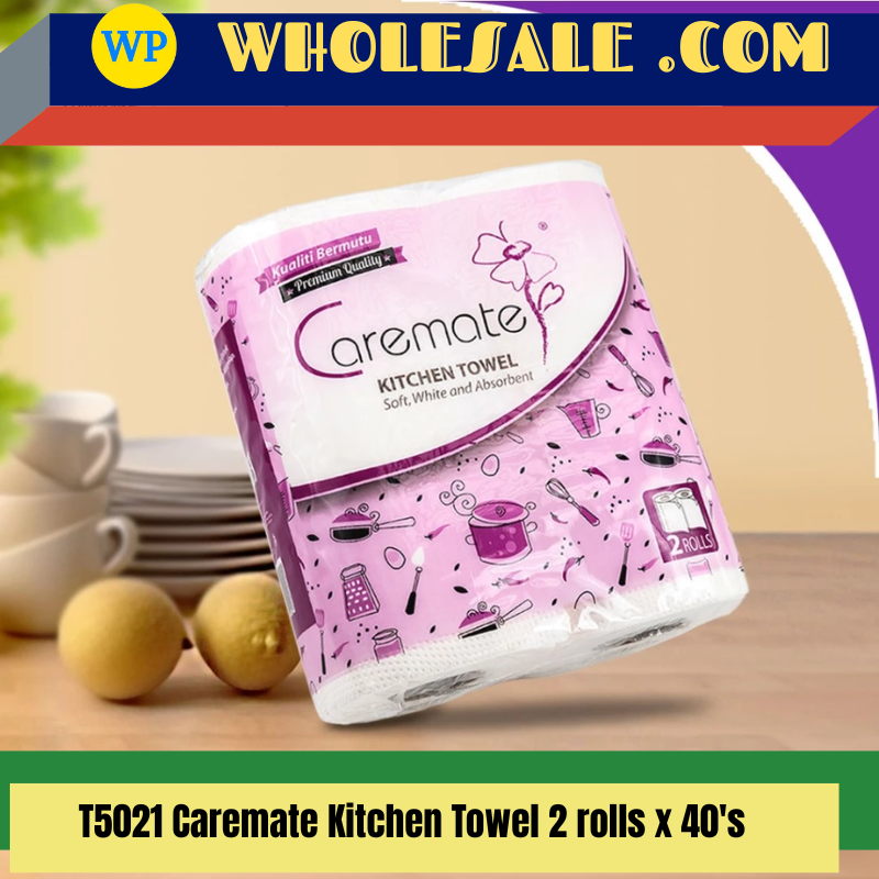 CAREMATE T5021 / Caremate Kitchen Towel 40's x 2 Rolls / Tisu Dapur Jimat Pantas & Lebih Menyerap