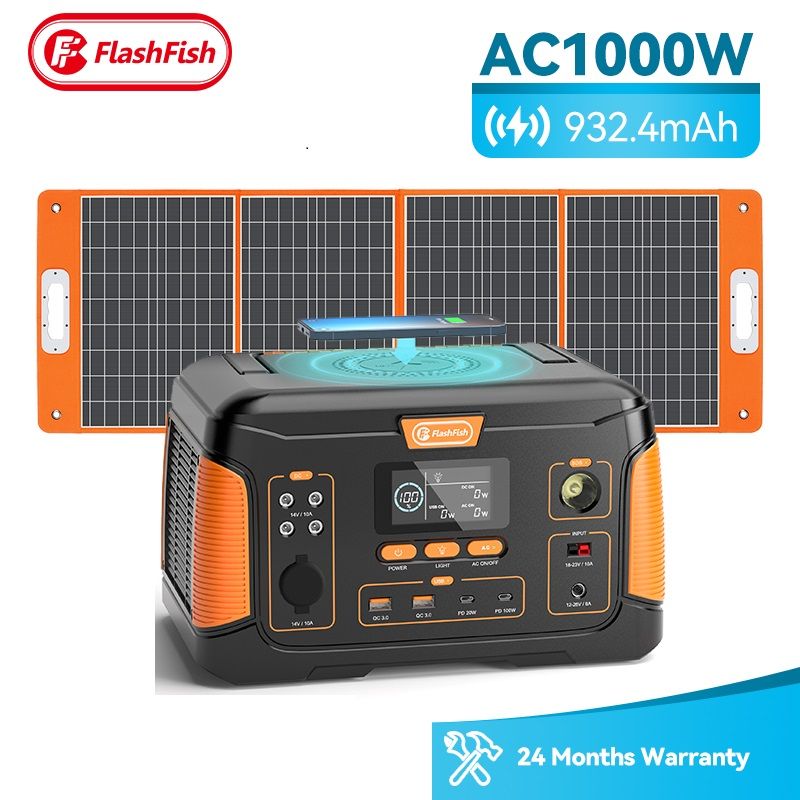 Flashfish Portable 1000W Power Station with 100W Solar Panel