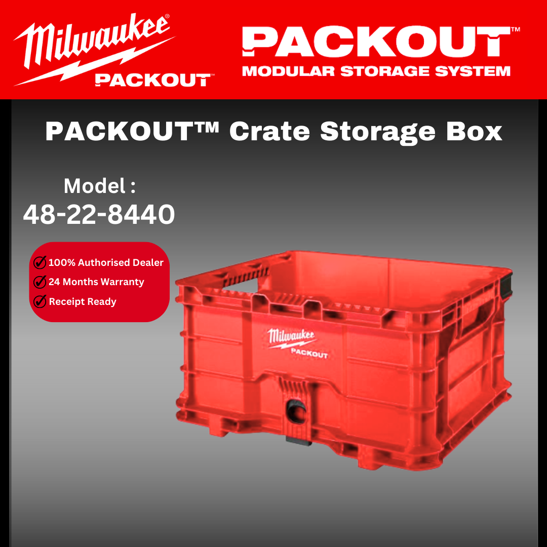 Milwaukee Packout Crate Tool Box / 48-22-8440 / Bekas Simpanan / Tool Box / Storage Box