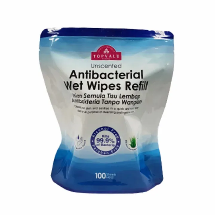 TOPVALU UNSCENTED ANTIBACTERIAL WET WIPES 100 SHEETS