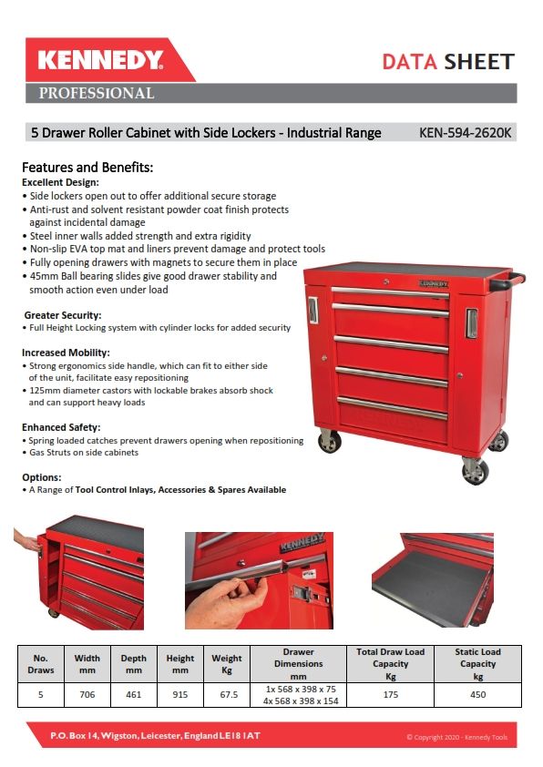 *Kennedy RED-28" 7 DRAWER ROLLER CABINET - KEN5942320K