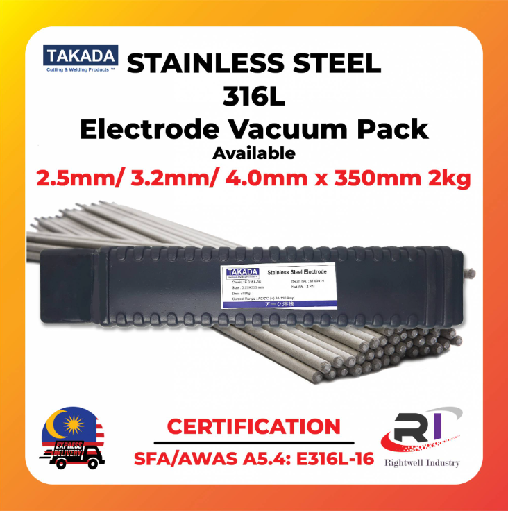RIGHTWELL TAKADA STAINLESS STEEL 316L WELDING ELECTRODE ARC/MMA/SMAW (2KG)