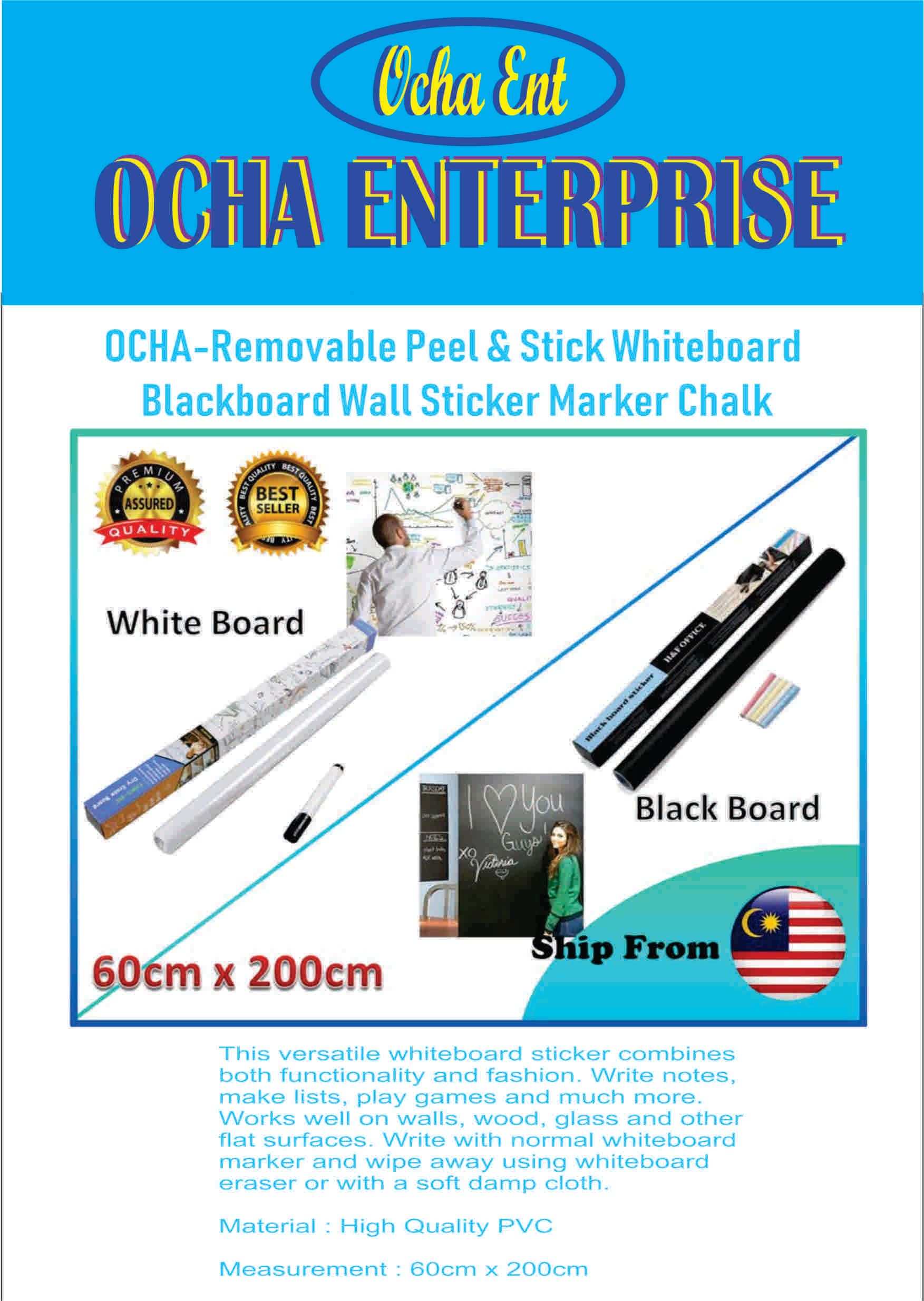 Ocha-Removable Peel & Stick Whiteboard Blackboard Wall Sticker Marker Chalk