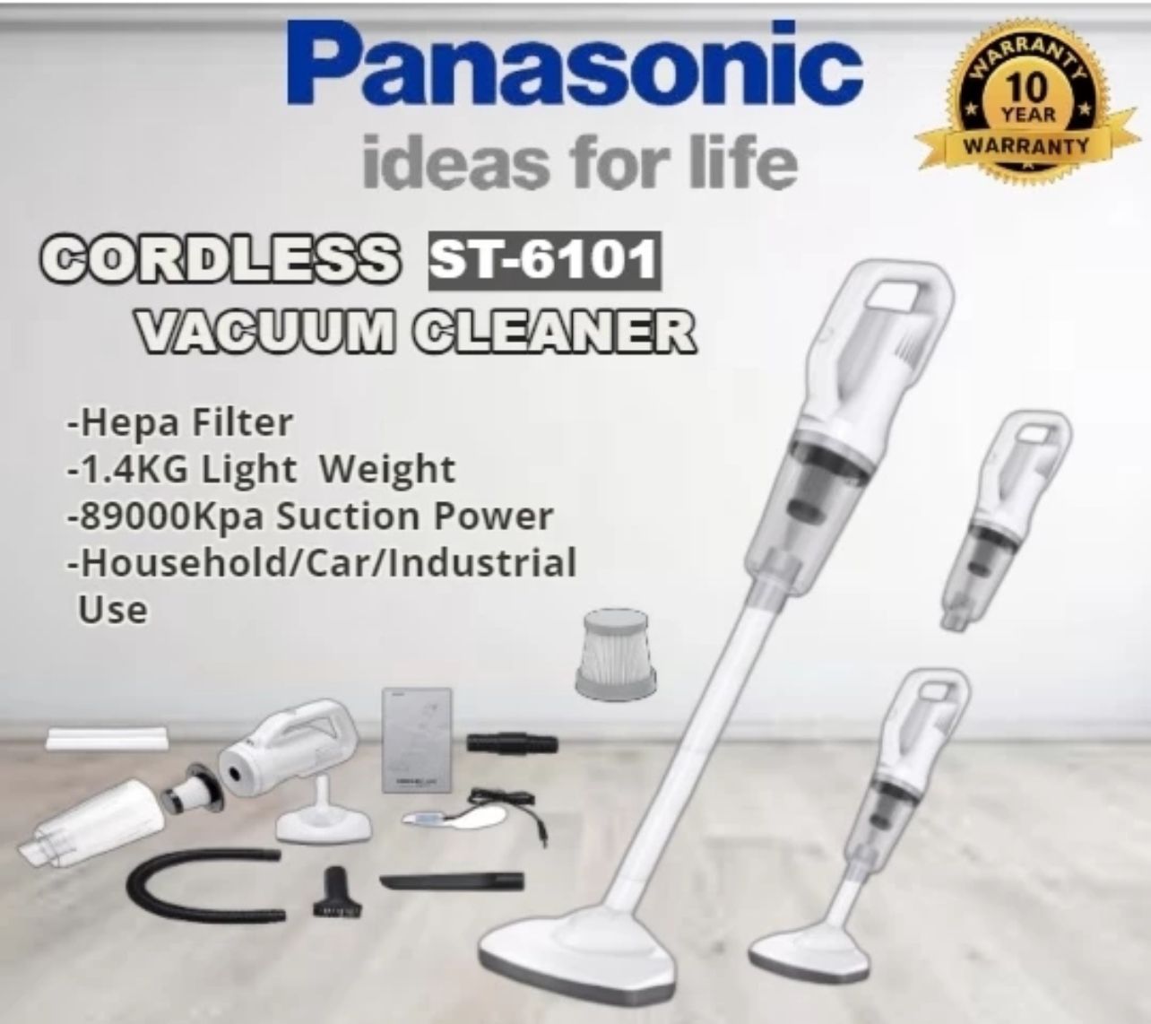PANASONIC Cordless Vacuum Cleaner Handheld Vacuum Light Weight Car Vacuum Rechargeable Vakum ST-6101