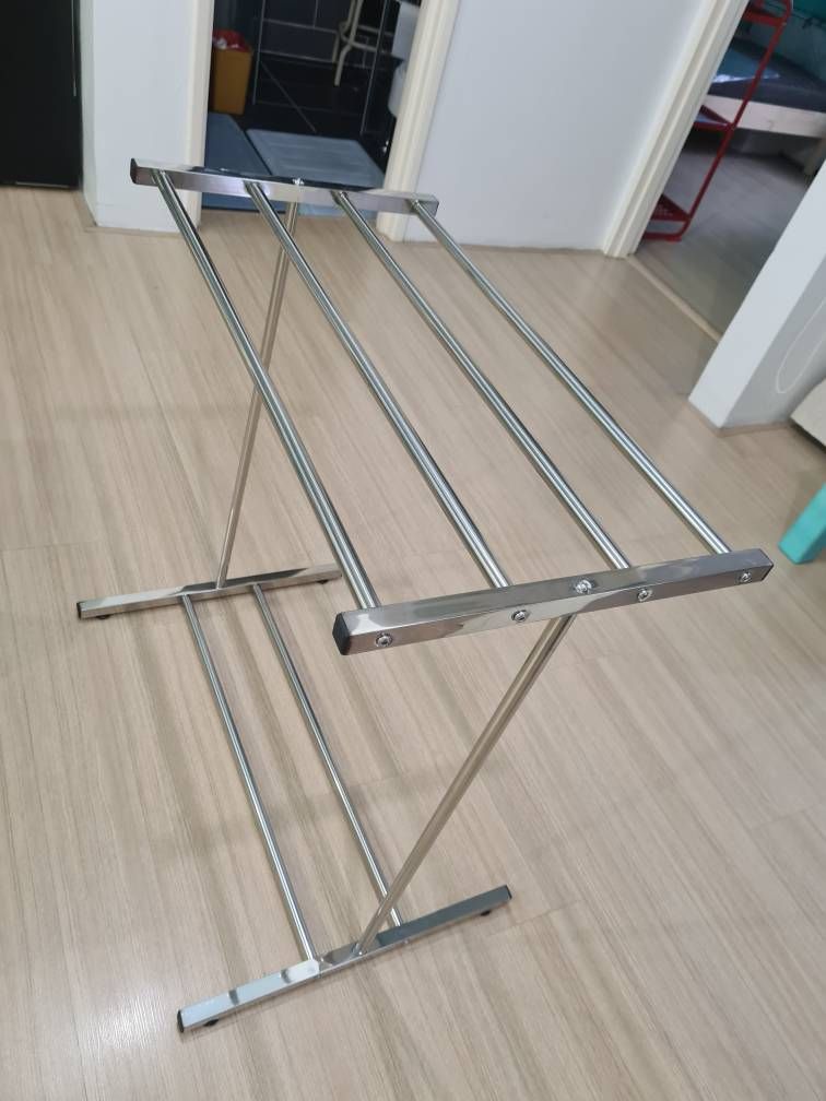 QS Stainless Steel Towel Stand Rack Cloth Drying Rack Clothes Hanger Floor Standing Rak Penyidai Tuala Baju