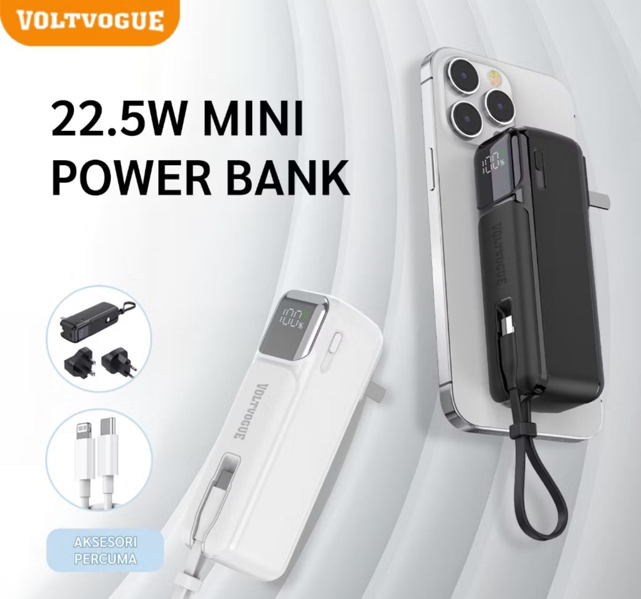 VOLTVOGUE Multi-function Travel Powerbank 22.5W Fast Charging Suitable for International Plugs