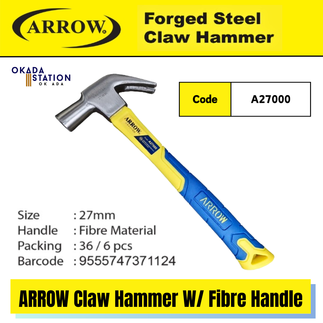 ARROW Claw Hammer With Fibre Handle (A27000) / ARROW Hammer / Claw Hammer / Clawhammer / Forged Steel Hammer / Hand Tools / 27mm / A27000