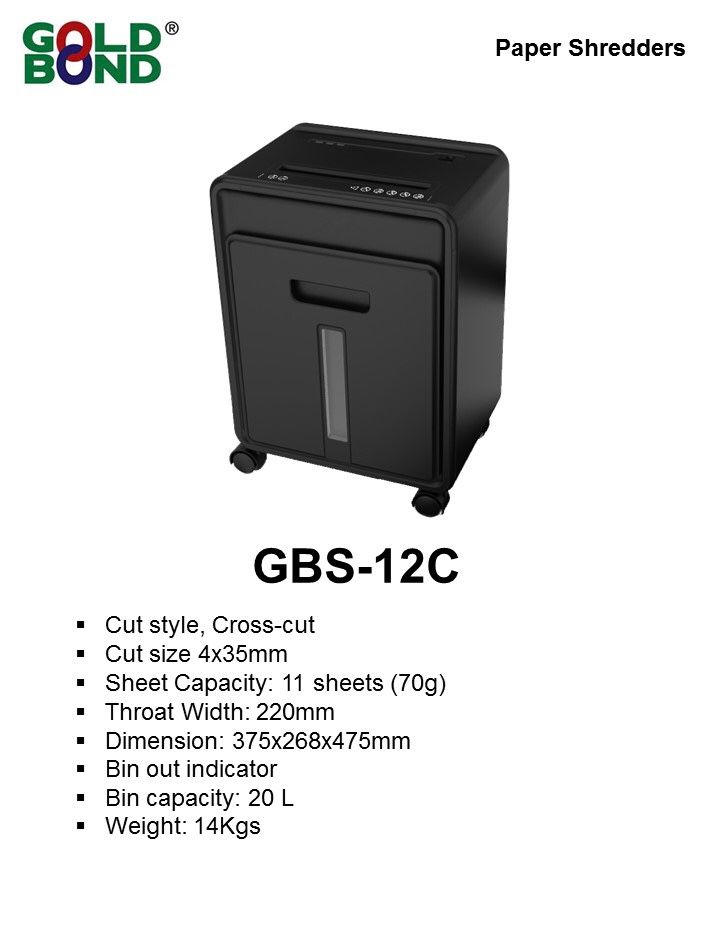 Gold Bond Cross Cut Paper Shredder GBS-12C
