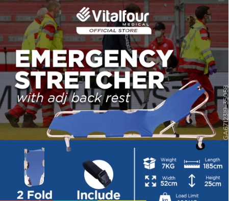 VITALFOUR EMERGENCY FOLDING STRETCHER WITH ADJUSTABLE BACKREST(MDA APPROVED)